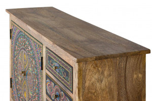 COMODA/BUFET 107CM, MULTICOLOR/NATURAL, DIN LEMN DE MANGO, PICTAT MANUAL - Img 4