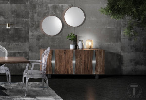 COMODA/BUFET 170CM, ANUBI 3 USI, COD 3861, STIL MODERN, REALIZATA DIN LEMN MASIV SI SUPORT DE METAL - Img 8
