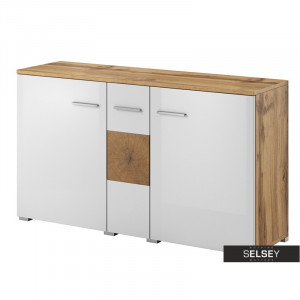 COMODA ELEGANTA LAVOS CU 3 USI DIN PLACI LAMINATE IN DESIGN SCANDINAV DE CULOARE ALBA - Img 1