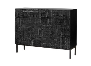 COMODA HIEROGLYPH 100CM, CULOARE NEGRU, DIN LEMN DE MANGO SI METAL, STIL INDUSTRIAL, GINER Y COLOMER