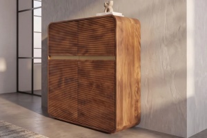 COMODA INALTA LIVING MONZA 120CM, REALIZATA DIN LEMN DE MANGO, DETALII AURII, CULOARE MARO/AURIU - Img 5