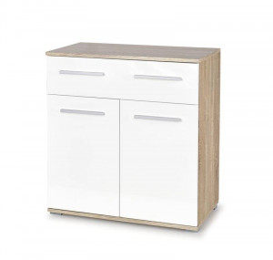 COMODA LIMA KM-1, ALB/STEJAR SONOMA, DIN PAL MELAMINAT, STIL MODERN - Img 1