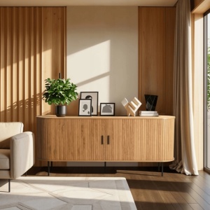 COMODA LIVING 180CM, ARTIM MEBLE, CU 2 USI SI SERTARE, REALIZAT DIN MDF SI METAL, CULOARE STEJAR, STIL MODERN