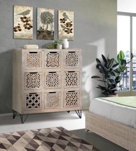 COMODA LIVING FIESOLE 88CM, REALIZATA DIN LEMN DE MANGO SI METAL, CULOARE ALB ANTICHIZAT, GINER Y COLOMER - Img 2