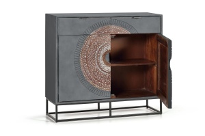COMODA LIVING MANDALA 100CM, REALIZATA DIN LEMN DE MANGO SI METAL, CULOARE GRI/NEGRU/MARO, GINER Y COLOMER - Img 4