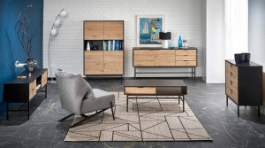 COMODA LIVING MURANO KM-1, 160X86 CM, STEJAR ARTISAN/NEGRU, DIN MDF FURNIRUIT SI METAL, STIL MODERN - Img 2