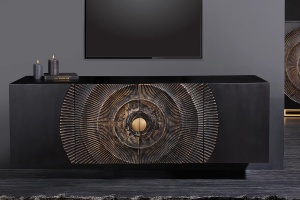 COMODA LIVING SUSPENDATA 177CM, GOLDEN SUNSET, NEGRU/AURIU, DIN LEMN MASIV DE MANGO SI METAL - Img 7