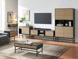 COMODA MAGO K3, STEJAR/NEGRU MAT, DIN PAL LAMINAT SI METAL, STIL MODERN - Img 4
