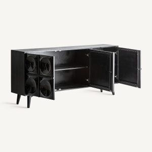COMODA MODERNA RAULY 196CM, REALIZATA DIN LEMN DE MANGO SI MDF, CULOARE NEGRU LUCIOS, REALIZATA MANUAL - Img 2