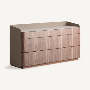 COMODA MODERNA VIZILLE 141CM, REALIZATA DIN LEMN SI FURNIR DE NUC, CULOARE BEJ/ALB, REALIZATA MANUAL