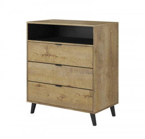 COMODA NEST KM-2, 80X80 CM, STEJAR LEFKAS/NEGRU, DIN PAL MELAMINAT, POLIPROPILENA SI STICLA, STIL MODERN, HALMAR - Img 2