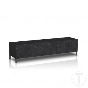 COMODA TV 160CM, EDDY BLACK, COD 4686, STIL MODERN, REALIZATA PANOURI LAMINATE, EFECT MARMURA NEAGRA - Img 2