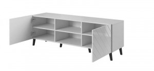 COMODA TV, ABETTO 150CM, DIN PLACI LAMINATE SI MDF, ALB, DESIGN MODERN - Img 3