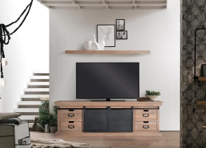 COMODA TV INDUSTRIAL 170CM, REALIZATA DIN LEMN DE MANGO SI METAL, CULOARE NATUR/GRI, GINER Y COLOMER - Img 2