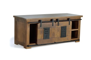 COMODA TV JUPITER 130CM, REALIZATA DIN LEMN DE MANGO SI METAL, CULOARE NATUR/NEGRU, GINER Y COLOMER - Img 4