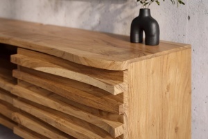 COMODA TV RELIEF 200CM, REALIZATA DIN LEMN MASIV DE SALCAM, MONTAJ PE PERETE, CULOARE NATUR, INVICTA INTERIOR - Img 3