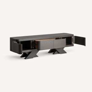 COMODA TV RIZE 200CM, LEMN DE STEJAR DE CULOARE NEAGRA, STIL ART DECO, VICAL HOME - Img 3