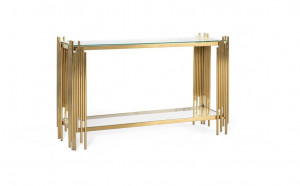 CONSOLA 130CM, AURIE, DIN STICLA TRANSPARENTA SI METAL, STIL ELEGANT - Img 2