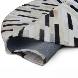 Covor de lux din piele, negru/bej/alb, patchwork, 150x150, PIELE DE VITĂ TIP 8, 0000188867 - Img 5