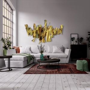 DECORATIUNE PERETE, FRACTURE 182CM, METAL CURBAT, AURIE, DESIGN EXCLUSIV - Img 3