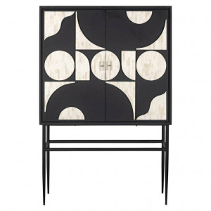 DULAP/BUFET MENDOZA, 150 CM, 7855, NEGRU/BEJ, DIN LEMN MASIV DE MANGO SI METAL, STIL VINTAGE - Img 2