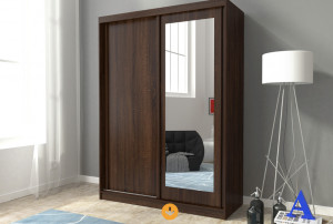DULAP DORMITOR CU OGLINDA ALASKA 150 STEJAR CIOCOLATIU DESIGN MODERN PSK - Img 1