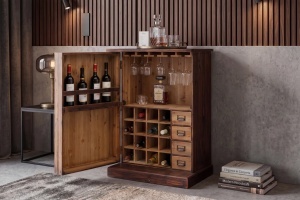 DULAP LIVING DEOSEBIT, BODEGA 90CM, REALIZAT DIN LEMN DE PIN SI METAL, CULOARE MARO ANTICHIZAT/NATUR, ARTIM GROUP - Img 2
