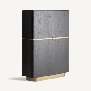 DULAP LIVING PRAYON, REALIZAT DIN LEMN, MDF SI STICLA, CULOARE AURIU/NEGRU, REALIZAT MANUAL, VICAL HOME - Img 2