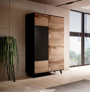 DULAP RANDOM S-1, 182X90 CM, STEJAR WOTAN/NEGRU, DIN MDF FURNIRUIT, POLIPROPILENA SI METAL, STIL MODERN - Img 4