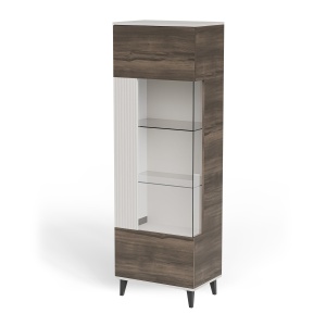 DULAP/VITRINA RANDOM 2 W-1, 182X60 CM, CASMIR/NUC/NEGRU, DIN MDF FURNIRUIT, STICLA, POLIPROPILENA SI METAL, STIL MODERN