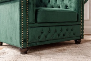 FOTOLIU CHESTERFIELD, REALIZAT DIN LEMN SI TEXTIL CATIFEA, CULOARE VERDE SMARALD, STIL CLASIC - Img 12