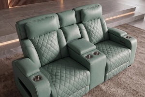 FOTOLIU CINEMA 2 LOCURI HOLLYWOOD, REGLABIL ELECTRIC, REALIZAT DIN PIELE ECO, CULOARE VERDE SALVIE, INVICTA INTERIOR - Img 11