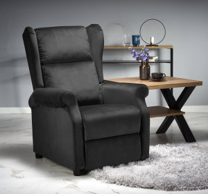 FOTOLIU CONFORTABIL AGUSTIN 2, NEGRU, TAPITERIE DIN CATIFEA, CU FUNCTIE DE RABATARE, STIL MODERN