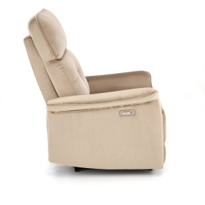 FOTOLIU CONFORTABIL SEMIR, BEJ, TAPITERIE DIN CATIFEA, CU FUNCTIE DE RABATARE SI PORT USB, STIL MODERN - Img 2