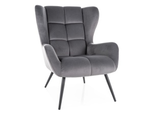 FOTOLIU CONFORTABIL STIL LOUIS VELVET, NEGRU/GRI BLUVEL14, TAPITERIE DIN CATIFEA SI PICIOARE DIN METAL, STIL MODERN