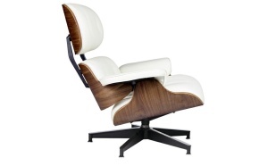 FOTOLIU DE RELAXARE DE LUX, ARTIM LOUNGE HM PREMIUM, REALIZAT PIELE NATURALA ITALIANA SI LEMN, CULOARE ALB/NUC, STIL EAMES