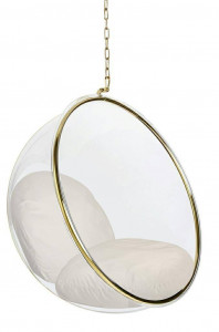 FOTOLIU DE RELAXARE SUSPENDAT, BUBBLE STAND AURIU, METAL, ACRIL SI PERNA CATIFEA BEJ, STIL MODERN