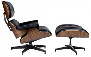 FOTOLIU EXCLUSIVIST CU TABURET, LOUNGE HM PREMIUM SZEROKI, NEGRU/NUC, PIELE NATURALA SI LEMN DE NUC, STIL MODERN - Img 1
