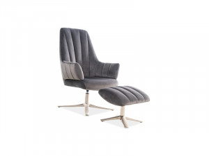 FOTOLIU RELAX ADAMS GRI BLUVEL 14 CU TAPITERIE DIN CATIFEA SI SUPORT PENTRU PICIOARE, STIL MODERN SIGNAL