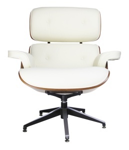 FOTOLIU RELAXARE DE LUX, ARTIM LOUNGE ALB, REALIZAT PIELE NATURALA ITALIANA SI LEMN, CULOARE ALB/NUC, STIL EAMES - Img 7