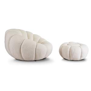 FOTOLIU ROTATIV CU POUF, ARTIM MEBLE, REALIZAT DIN MATERIAL TEXTIL BOUCLE CREM, STIL MODERN - Img 4