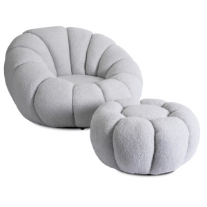 FOTOLIU ROTATIV CU POUF, ARTIM MEBLE, REALIZAT DIN MATERIAL TEXTIL BOUCLE GRI, STIL MODERN - Img 7