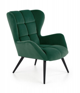 FOTOLIU TYRION, VERDE INCHIS/NEGRU, TAPITERIE DIN CATIFEA SI PICIOARE DIN METAL, STIL MODERN