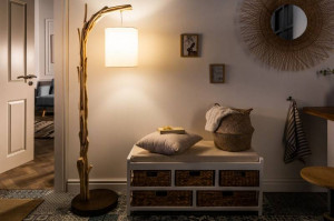 LAMPADAR WILD NATURE ALB/NATURAL 163CM DIN LEMN SI BUMBAC COD 39636