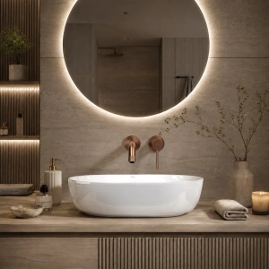 LAVOAR PE BLAT CLEO 50CM REA, MATERIAL CERAMICA, DE CULOARE ALB - Img 7