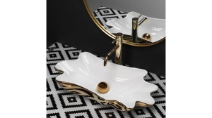 LAVOAR REA SEA+DOP CLICK-CLACK, ALB/AURIU, 62 CM, DIN CERAMICA, CALITATE SUPERIOARA - Img 2