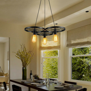 LUSTRA CU 3 BECURI CIRCLE INDUSTRIAL APP213-3CP, 140x30x18 cm, NEGRU, DIN METAL, STIL MODERN, TU - Img 3