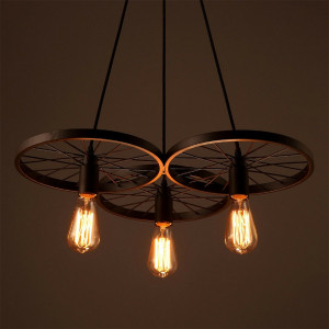 LUSTRA CU 3 BECURI CIRCLE INDUSTRIAL APP213-3CP, 140x30x18 cm, NEGRU, DIN METAL, STIL MODERN, TU - Img 7