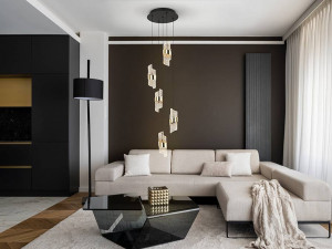LUSTRA/PLAFONIERA ILIADA, 30 CM, NEGRU MAT/AURIU, DIN METAL SI ACRIL, STIL MODERN - Img 2
