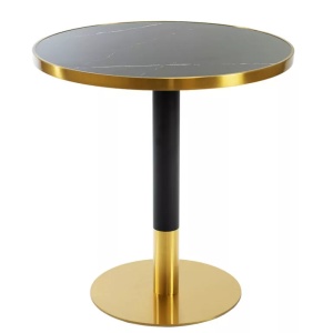 Masă de cafenea rotunda 70cm, culoare negru/auriu, metal si mdf design marmura - Img 8